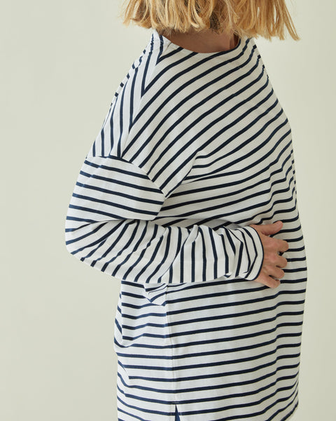 Chalk Bryony Longer Stripe Top - White/Navy