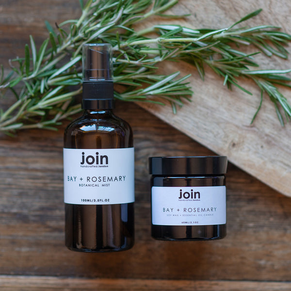one bay and rosemary room spray and one small glass bay and rosemary candle I Join